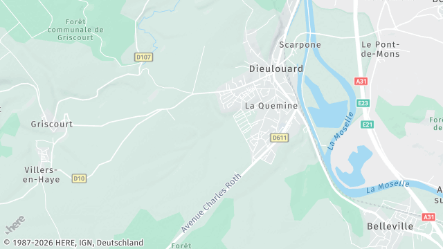 Carte de la zone d'intervention à Dieulouard