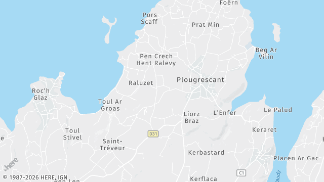 Carte de la zone d'intervention à Plougrescant