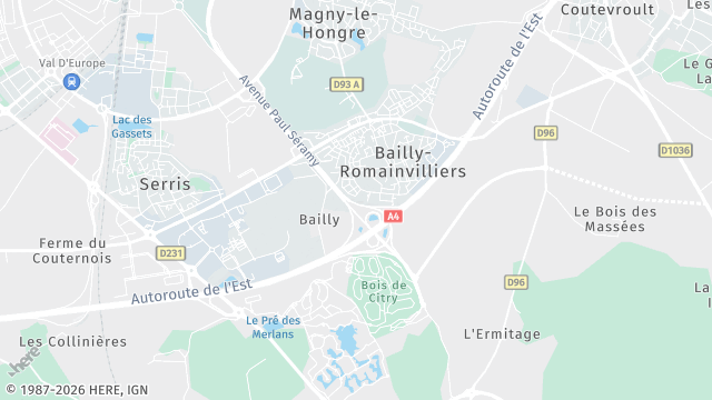 Carte de la zone d'intervention à Bailly-Romainvilliers
