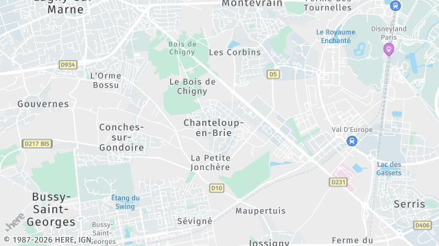 Carte de la zone d'intervention à Chanteloup-en-Brie