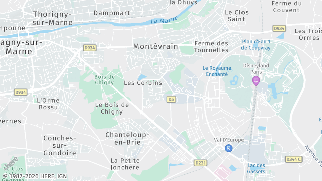 Carte de la zone d'intervention à Montévrain