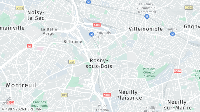 Carte de la zone d'intervention à Rosny-sous-Bois