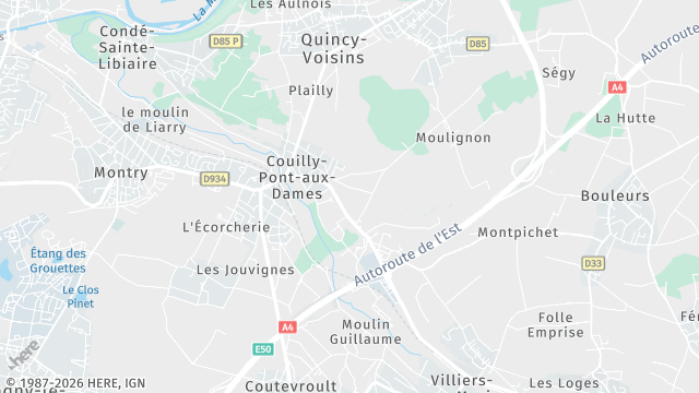 Carte de la zone d'intervention à Couilly-Pont-aux-Dames