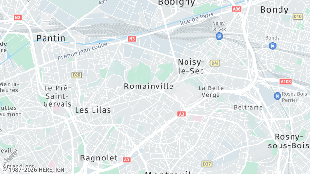 Carte de la zone d'intervention à Romainville