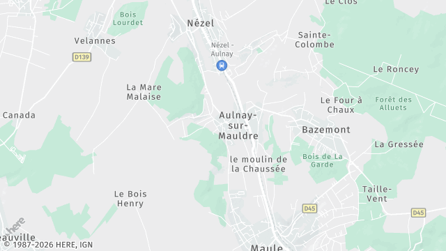 Carte de la zone d'intervention à Aulnay-sur-Mauldre