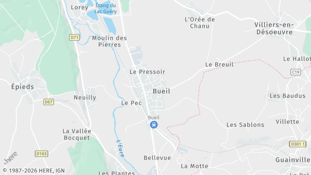 Carte de la zone d'intervention à Bueil