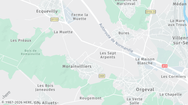 Carte de la zone d'intervention à Morainvilliers