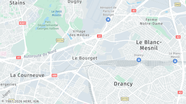 Carte de la zone d'intervention à Le Bourget