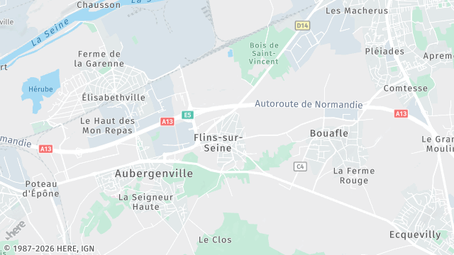 Carte de la zone d'intervention à Flins-sur-Seine
