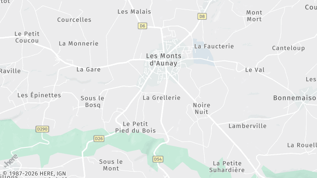 Carte de la zone d'intervention à Les Monts d'Aunay