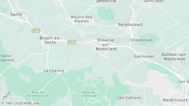Carte de la zone d'intervention à Oinville-sur-Montcient
