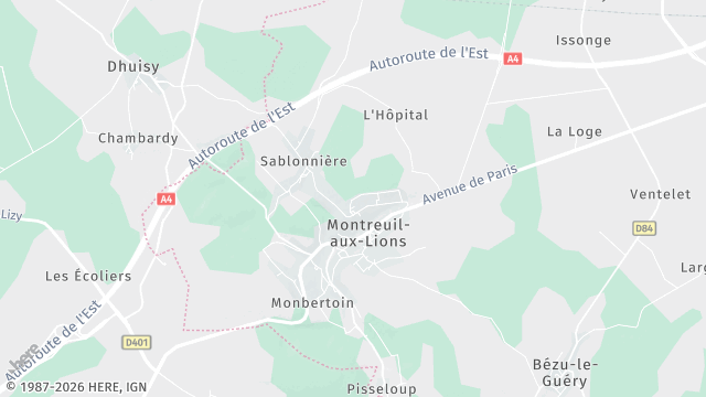 Carte de la zone d'intervention à Montreuil-aux-Lions