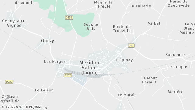 Carte de la zone d'intervention à Mézidon Vallée d'Auge