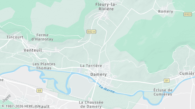 Carte de la zone d'intervention à Damery