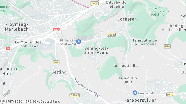 Carte de la zone d'intervention à Béning-lès-Saint-Avold