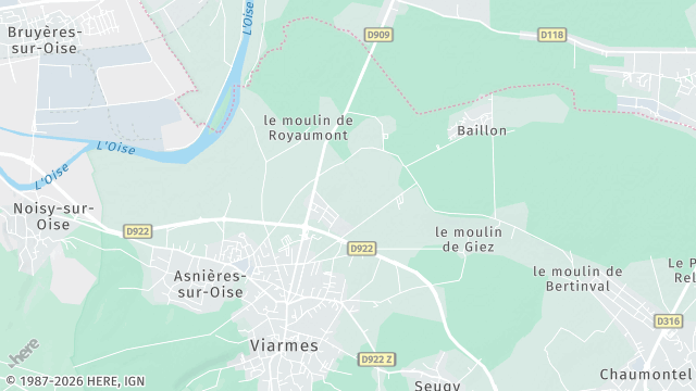 Carte de la zone d'intervention à Asnières-sur-Oise