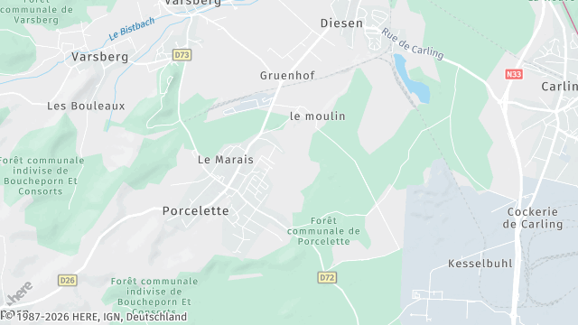 Carte de la zone d'intervention à Porcelette