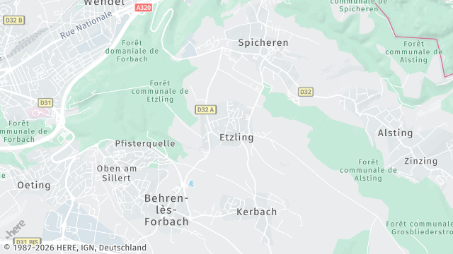 Carte de la zone d'intervention à Etzling