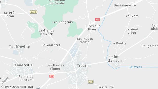 Carte de la zone d'intervention à Troarn