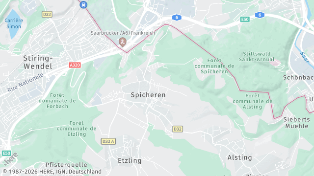 Carte de la zone d'intervention à Spicheren