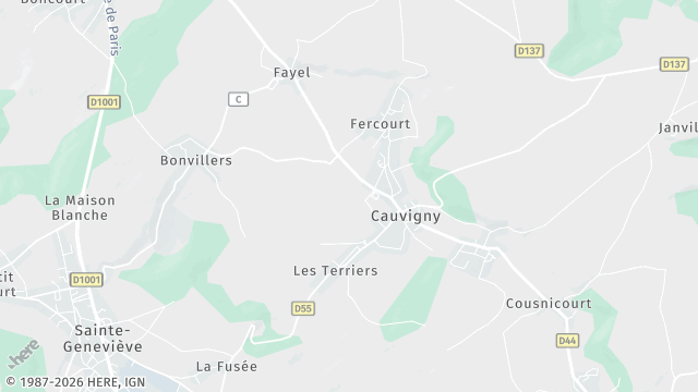 Carte de la zone d'intervention à Cauvigny