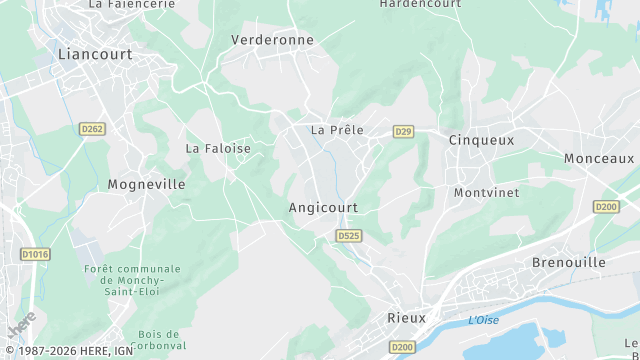 Carte de la zone d'intervention à Angicourt