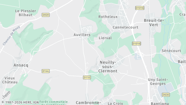 Carte de la zone d'intervention à Neuilly-sous-Clermont