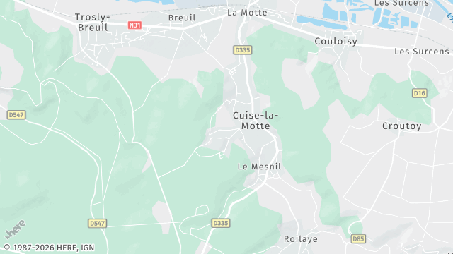 Carte de la zone d'intervention à Cuise-la-Motte