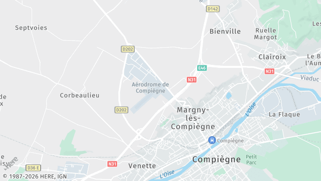 Carte de la zone d'intervention à Margny-lès-Compiègne