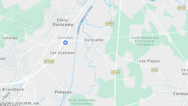 Carte de la zone d'intervention à Chiry-Ourscamp