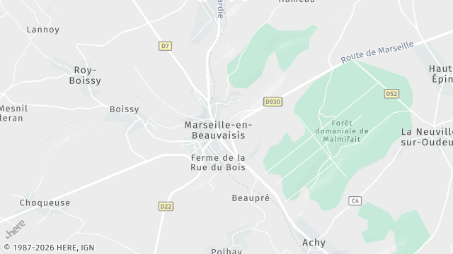 Carte de la zone d'intervention à Marseille-en-Beauvaisis