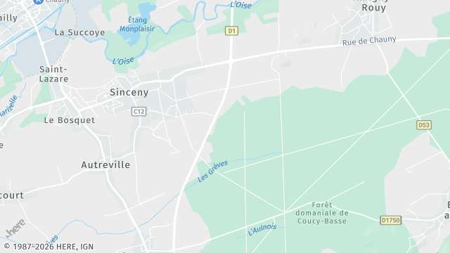 Carte de la zone d'intervention à Sinceny