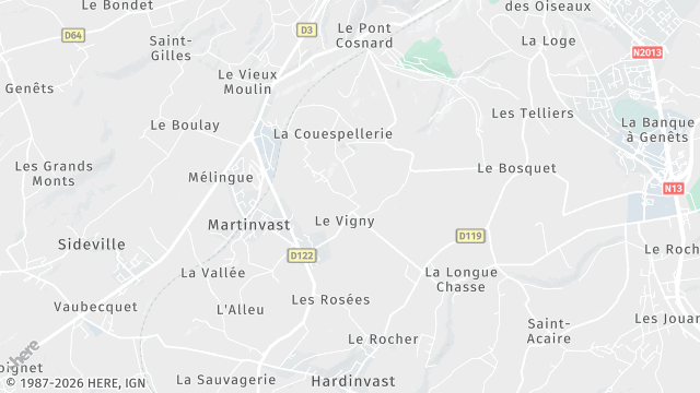 Carte de la zone d'intervention à Martinvast