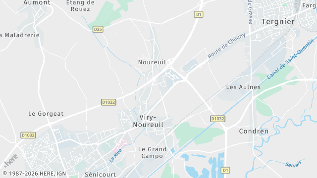 Carte de la zone d'intervention à Viry-Noureuil