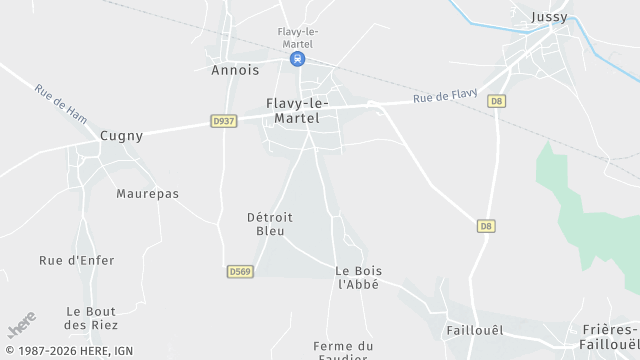Carte de la zone d'intervention à Flavy-le-Martel