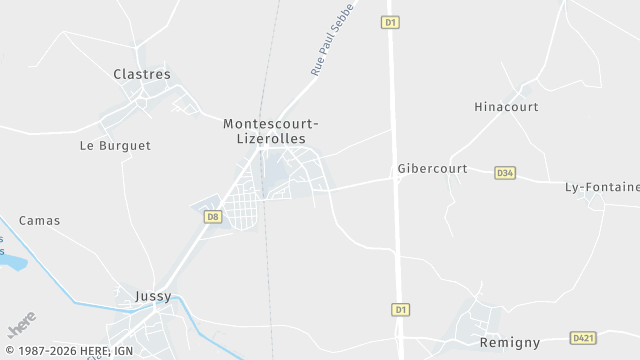 Carte de la zone d'intervention à Montescourt-Lizerolles