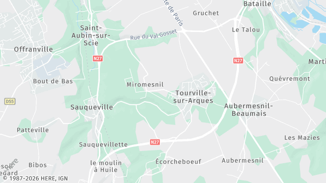 Carte de la zone d'intervention à Tourville-sur-Arques