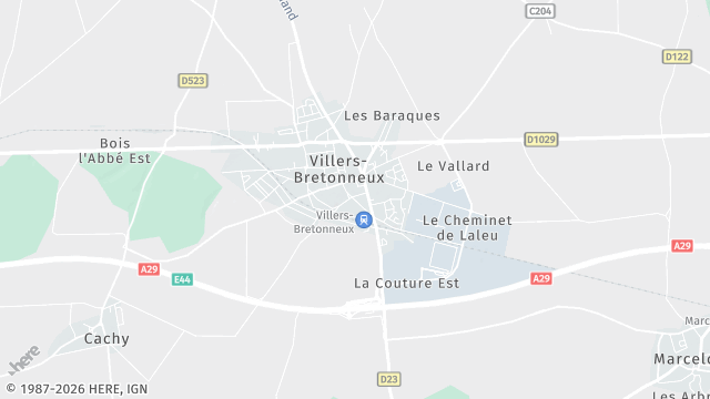Carte de la zone d'intervention à Villers-Bretonneux