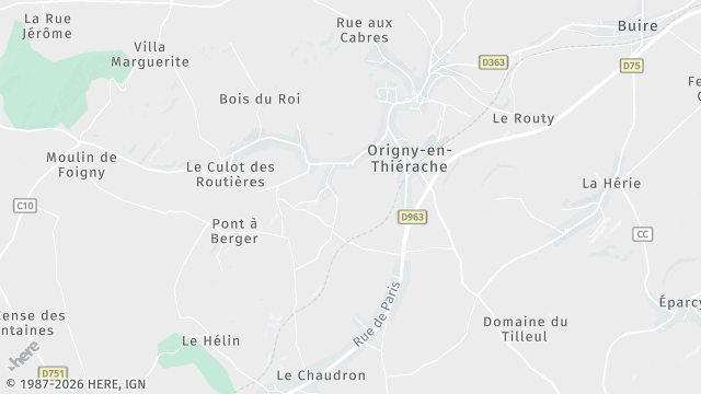 Carte de la zone d'intervention à Origny-en-Thiérache