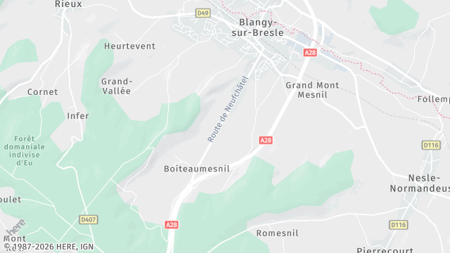 Carte de la zone d'intervention à Blangy-sur-Bresle