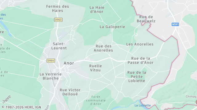 Carte de la zone d'intervention à Anor