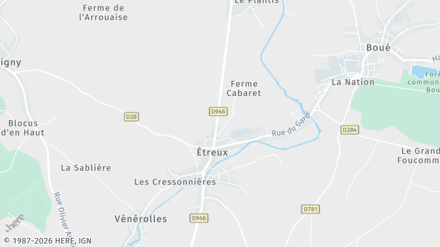 Carte de la zone d'intervention à Étreux