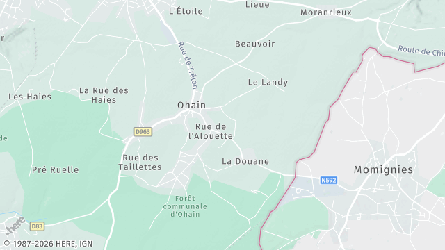 Carte de la zone d'intervention à Ohain