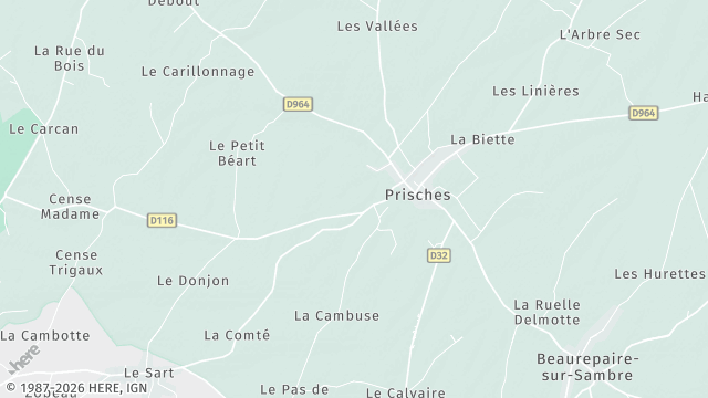 Carte de la zone d'intervention à Prisches