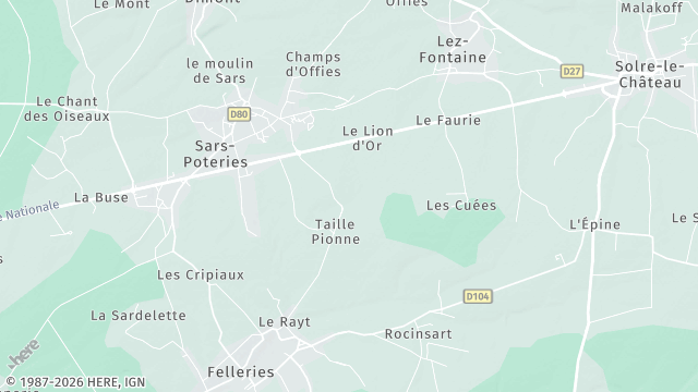 Carte de la zone d'intervention à Sars-Poteries