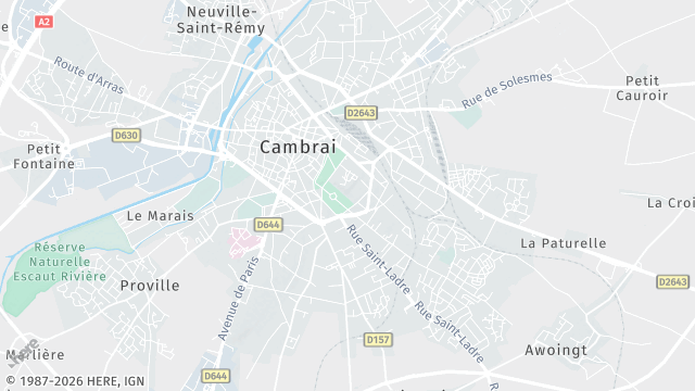 Carte de la zone d'intervention à Cambrai