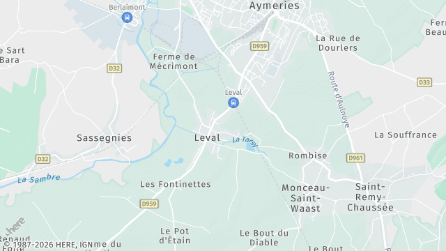 Carte de la zone d'intervention à Leval