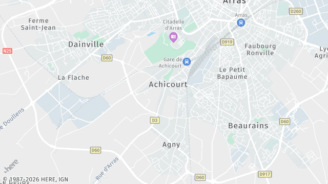 Carte de la zone d'intervention à Achicourt