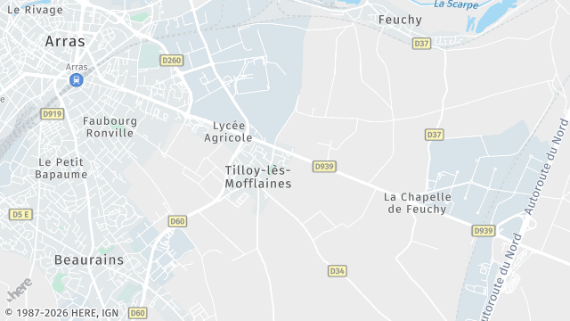 Carte de la zone d'intervention à Tilloy-lès-Mofflaines
