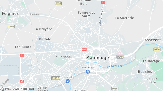 Carte de la zone d'intervention à Maubeuge